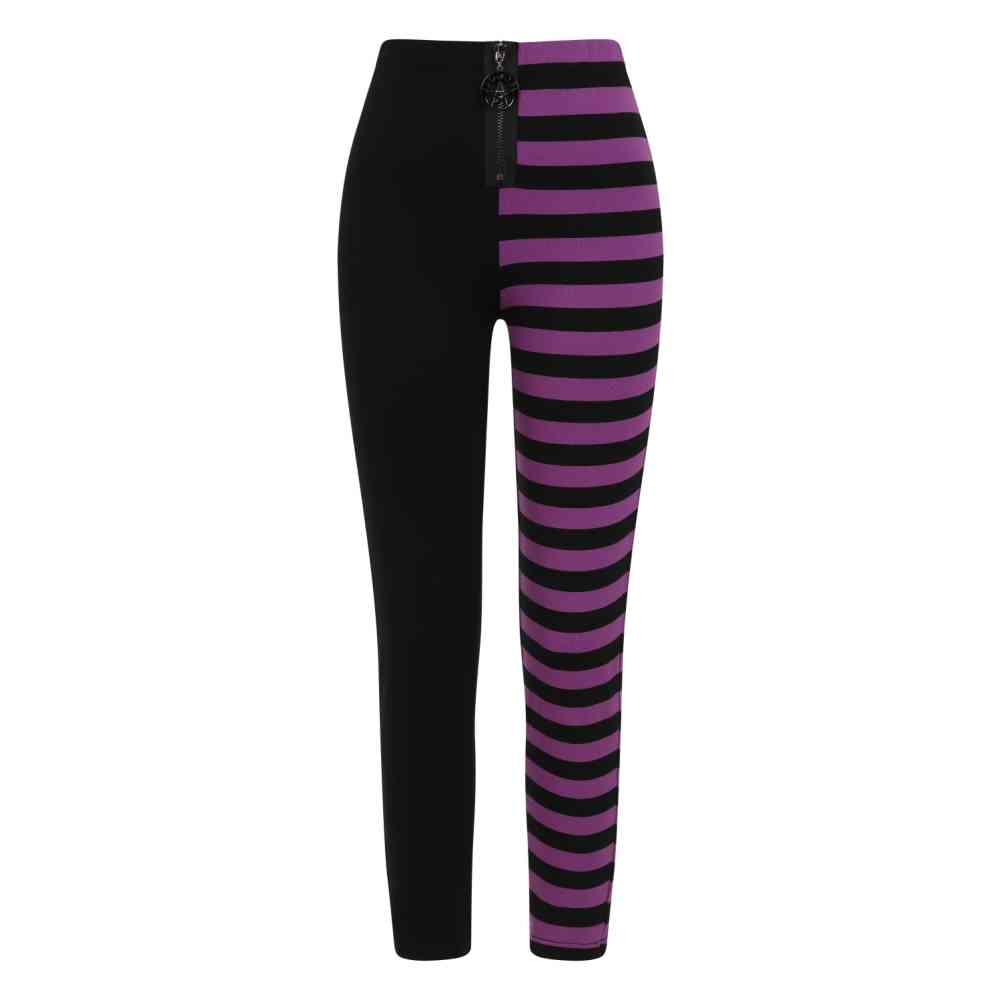 Banned - HALF BLACK HALF STRIPES Leggings - Violet